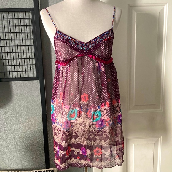 Free People Dresses Free People Y2k Silk Sheer Beaded Babydoll